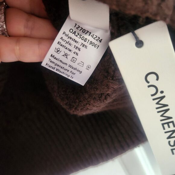 COMMENSE Women’s Brown Cable Knit Turtleneck Sweater Chunky Knit Pullover LARGE - Picture 7 of 13